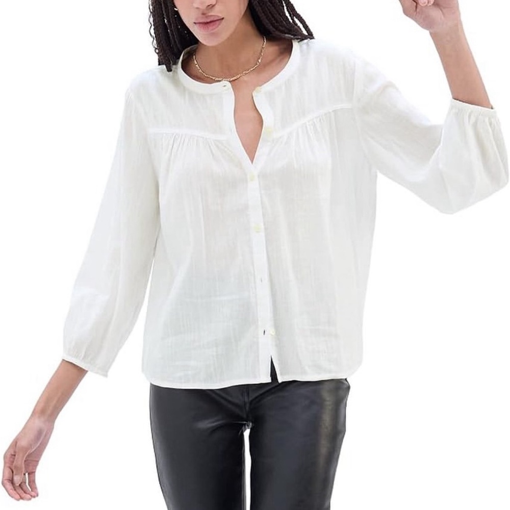 GAP White Button-Front Peasant Blouse